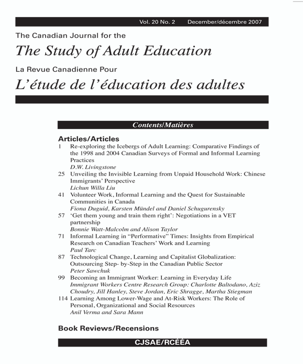 					View Vol. 20 No. 2 (2007): Special Issue on Work and Lifelong Learning
				